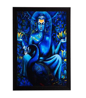 Blue Lord Buddha & Swan Satin Matt Texture UV Art Painting 1