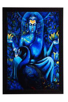 Blue Lord Buddha & Swan Satin Matt Texture UV Art Painting