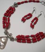 Coral Oxidized Necklace 002