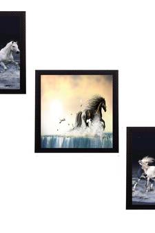 Set Of 3 Running Horses Satin Matt Texture UV Art Painting