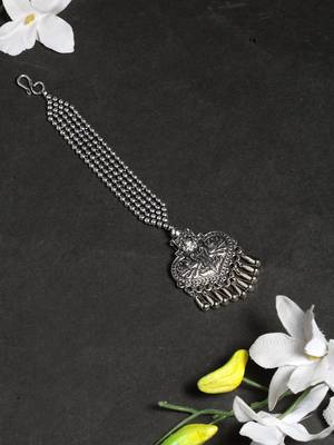 Oxidised Silver Plated Leheriya Textured Style Maang Tikka 1