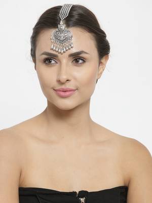 Oxidised Silver Plated Leheriya Textured Style Maang Tikka 2