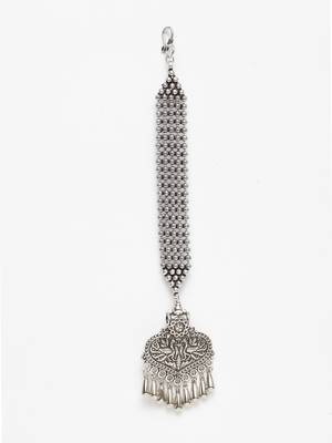 Oxidised Silver Plated Leheriya Textured Style Maang Tikka 3