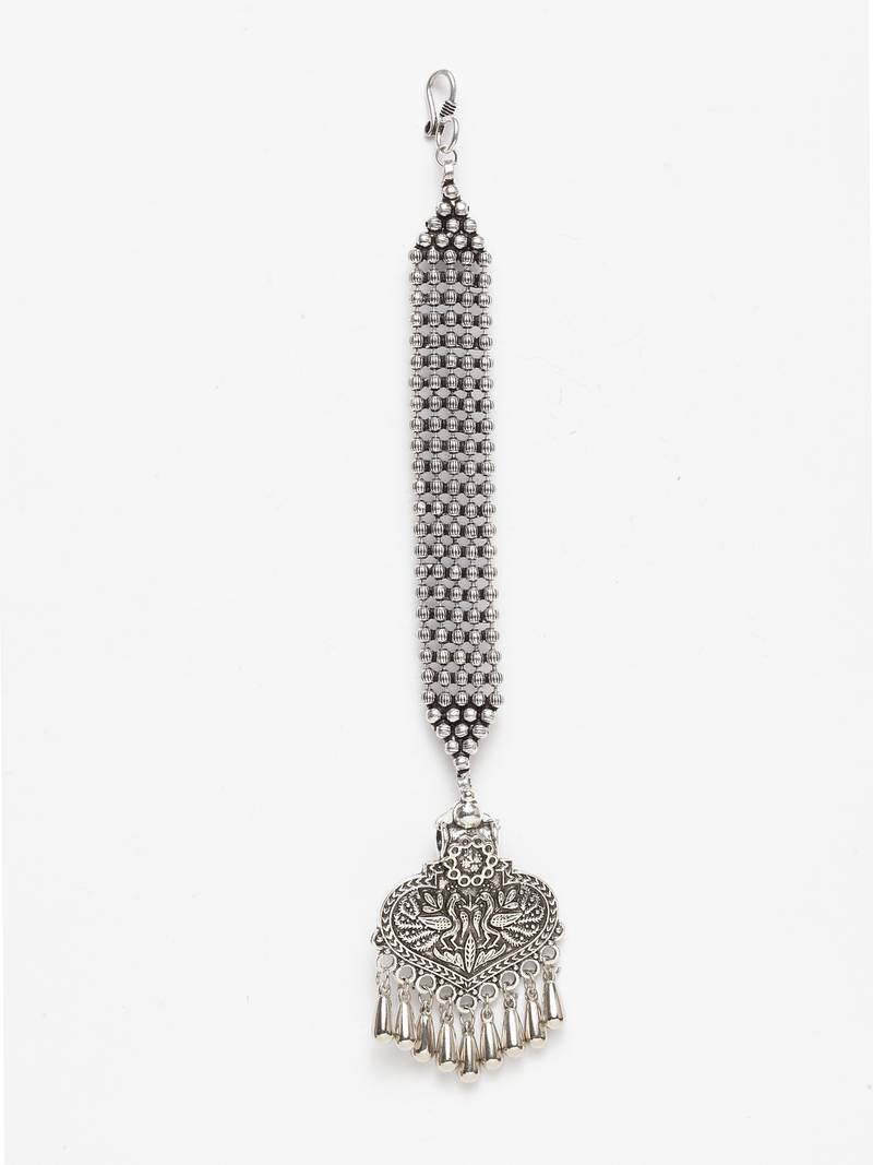 Oxidised Silver Plated Leheriya Textured Style Maang Tikka