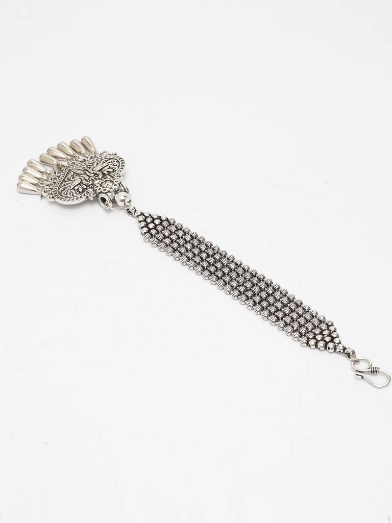 Oxidised Silver Plated Leheriya Textured Style Maang Tikka