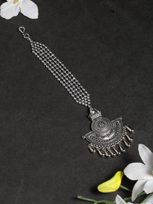 Oxidised Silver Plated Leheriya Textured Style Maang Tikka 1