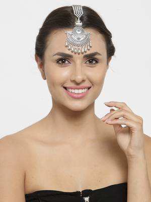Oxidised Silver Plated Leheriya Textured Style Maang Tikka 2
