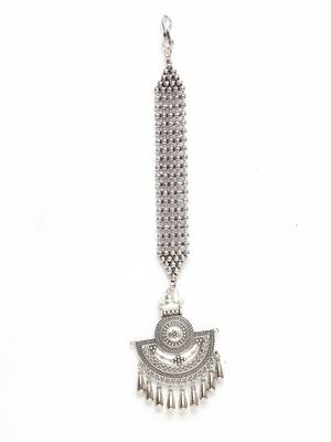 Oxidised Silver Plated Leheriya Textured Style Maang Tikka 3