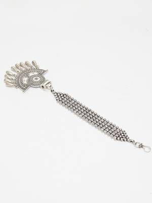 Oxidised Silver Plated Leheriya Textured Style Maang Tikka 4