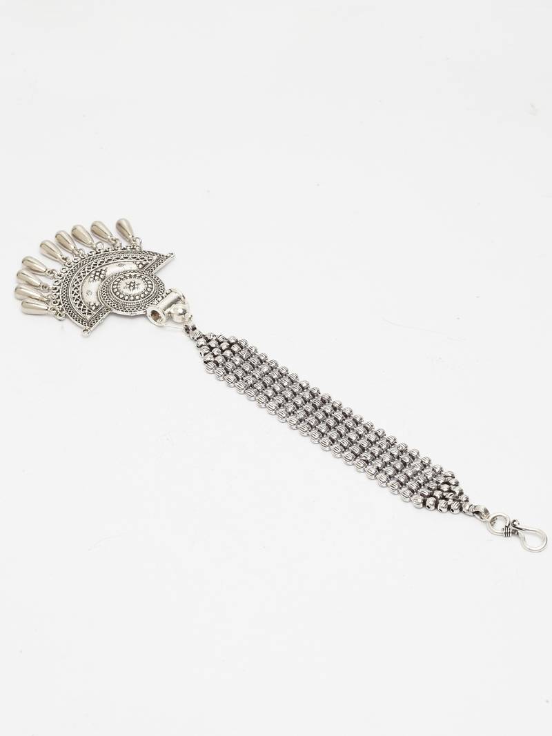 Oxidised Silver Plated Leheriya Textured Style Maang Tikka