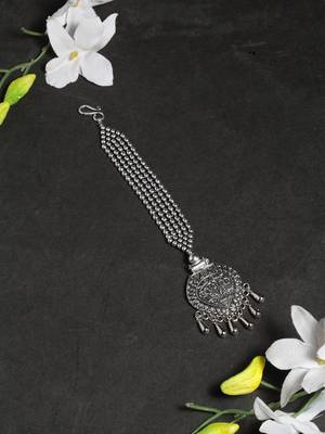 Oxidised Silver Plated Leheriya Textured Style Maang Tikka 1