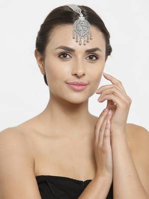 Oxidised Silver Plated Leheriya Textured Style Maang Tikka 2