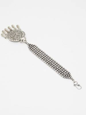 Oxidised Silver Plated Leheriya Textured Style Maang Tikka 4
