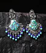 Handcrafted Blue Beads Resin Oxidised Silver Plated Brass Afghan Chandbalis