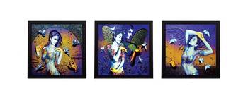 Set Of 3 Beautiful Lady Satin Matt Texture UV Art Painting 1