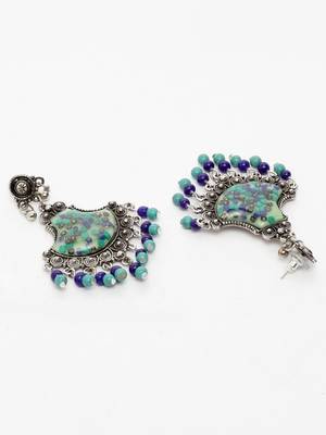 Handcrafted Blue Beads Resin Oxidised Silver Plated Brass Afghan Chandbalis 4