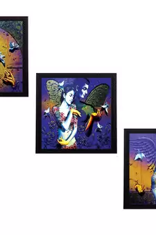 Set Of 3 Beautiful Lady Satin Matt Texture UV Art Painting