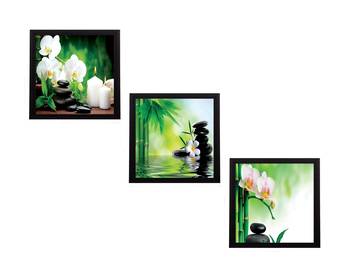 Set Of 3 White Flora and Stones Satin Matt Texture UV Art Painting 1
