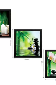 Set Of 3 White Flora and Stones Satin Matt Texture UV Art Painting
