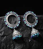 Handcrafted Turquoise Blue Beads Afghan Design Oxidised Silver Plated Brass Jhumkas