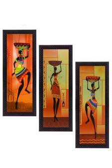 Set Of 3 Tribal Women Figurine Satin Matt Texture UV Art Painting