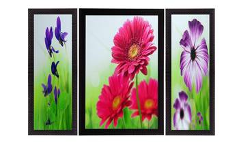 Set Of 3 Colorful Botanical Floral Satin Matt Texture UV Art Painting 1