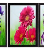 Set Of 3 Colorful Botanical Floral Satin Matt Texture UV Art Painting