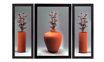 Set Of 3 Flowers and Vase Satin Matt Texture UV Art Painting 1
