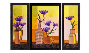 Set Of 3 Botanical Floral and Vase Satin Matt Texture UV Art Painting 1