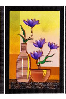 Set Of 3 Botanical Floral and Vase Satin Matt Texture UV Art Painting
