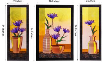 Set Of 3 Botanical Floral and Vase Satin Matt Texture UV Art Painting 2