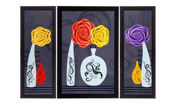 Set Of 3 Vase With Flower Satin Matt Texture UV Art Painting 1