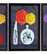 Set Of 3 Vase With Flower Satin Matt Texture UV Art Painting