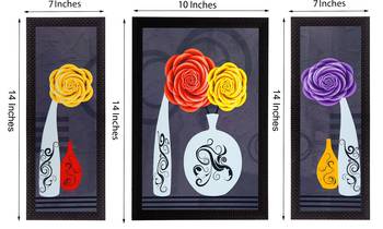 Set Of 3 Vase With Flower Satin Matt Texture UV Art Painting 2