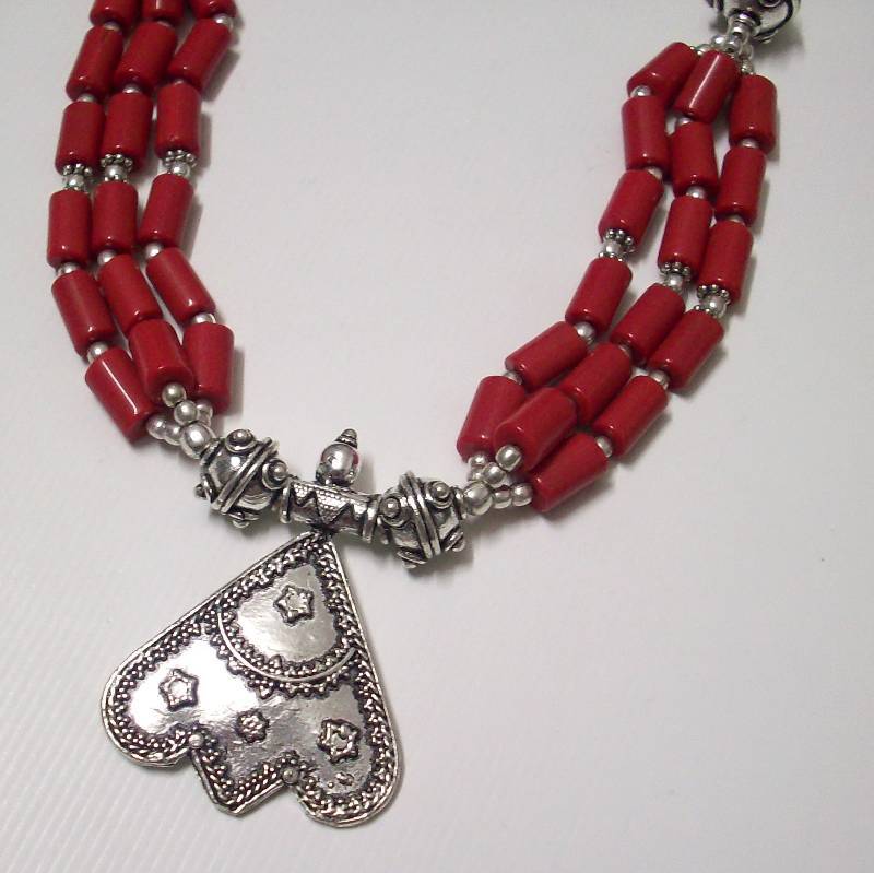 Coral Oxidized Necklace 002