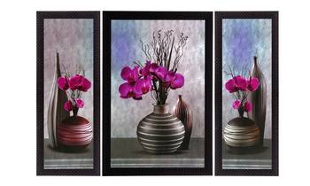 Set Of 3 Pink Flower and Vase Satin Matt Texture UV Art Painting 1