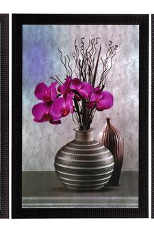 Set Of 3 Pink Flower and Vase Satin Matt Texture UV Art Painting