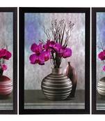 Set Of 3 Pink Flower and Vase Satin Matt Texture UV Art Painting