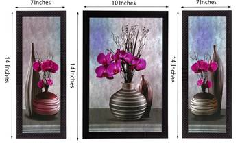 Set Of 3 Pink Flower and Vase Satin Matt Texture UV Art Painting 2