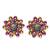 Handcrafted Pink Orange Stones Floral Design Oxidised Silver Plated Brass Studs