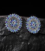 Handcrafted Blue Stones Antique Rajwada Design Oxidised Silver Plated Brass Studs