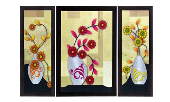 Set Of 3 Geometrical Floral Satin Matt Texture UV Art Painting 1