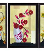Set Of 3 Geometrical Floral Satin Matt Texture UV Art Painting