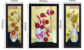 Set Of 3 Geometrical Floral Satin Matt Texture UV Art Painting 2