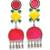 Handcrafted Pink Yellow Enamelled Meenakari Oxidised Silver Plated Brass Earrings