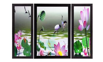 Set Of 3 Colorful Flora Fauna Satin Matt Texture UV Art Painting 1