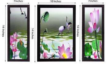 Set Of 3 Colorful Flora Fauna Satin Matt Texture UV Art Painting 2