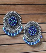 Handcrafted Blue Beads and Stones Afghan Design Oxidised Silver Plated Brass Studs