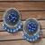 Handcrafted Blue Beads and Stones Afghan Design Oxidised Silver Plated Brass Studs