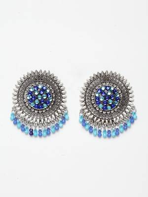 Handcrafted Blue Beads and Stones Afghan Design Oxidised Silver Plated Brass Studs 3